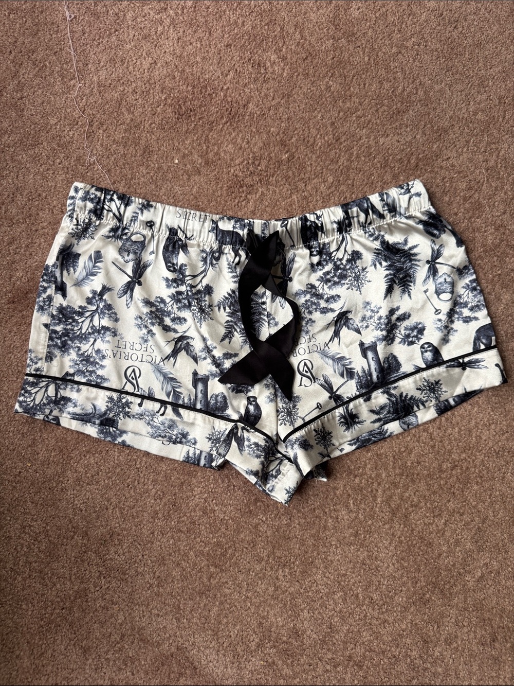 Victoria's Secret Ivory and Black Toile Satin Sleep Shorts
